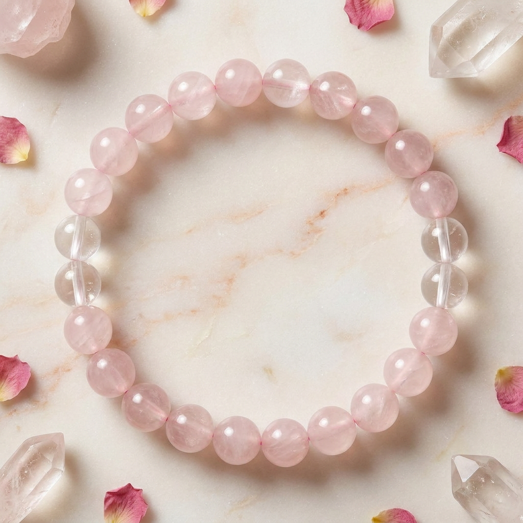 Clear Quartz & Rose Quartz 'Heartfelt Clarity' Bracelet