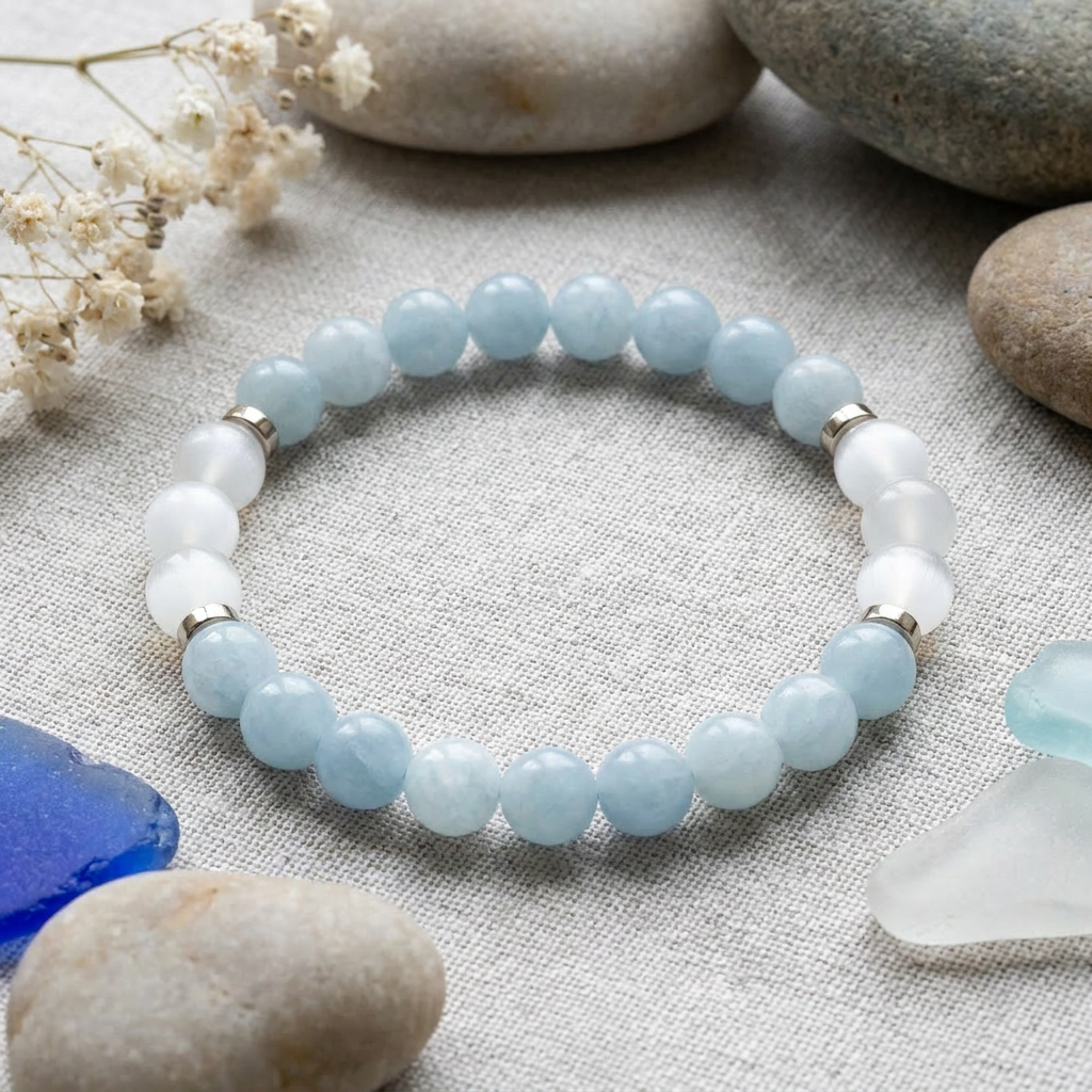 Blue Chalcedony & Selenite 'Tranquil Light' Bracelet