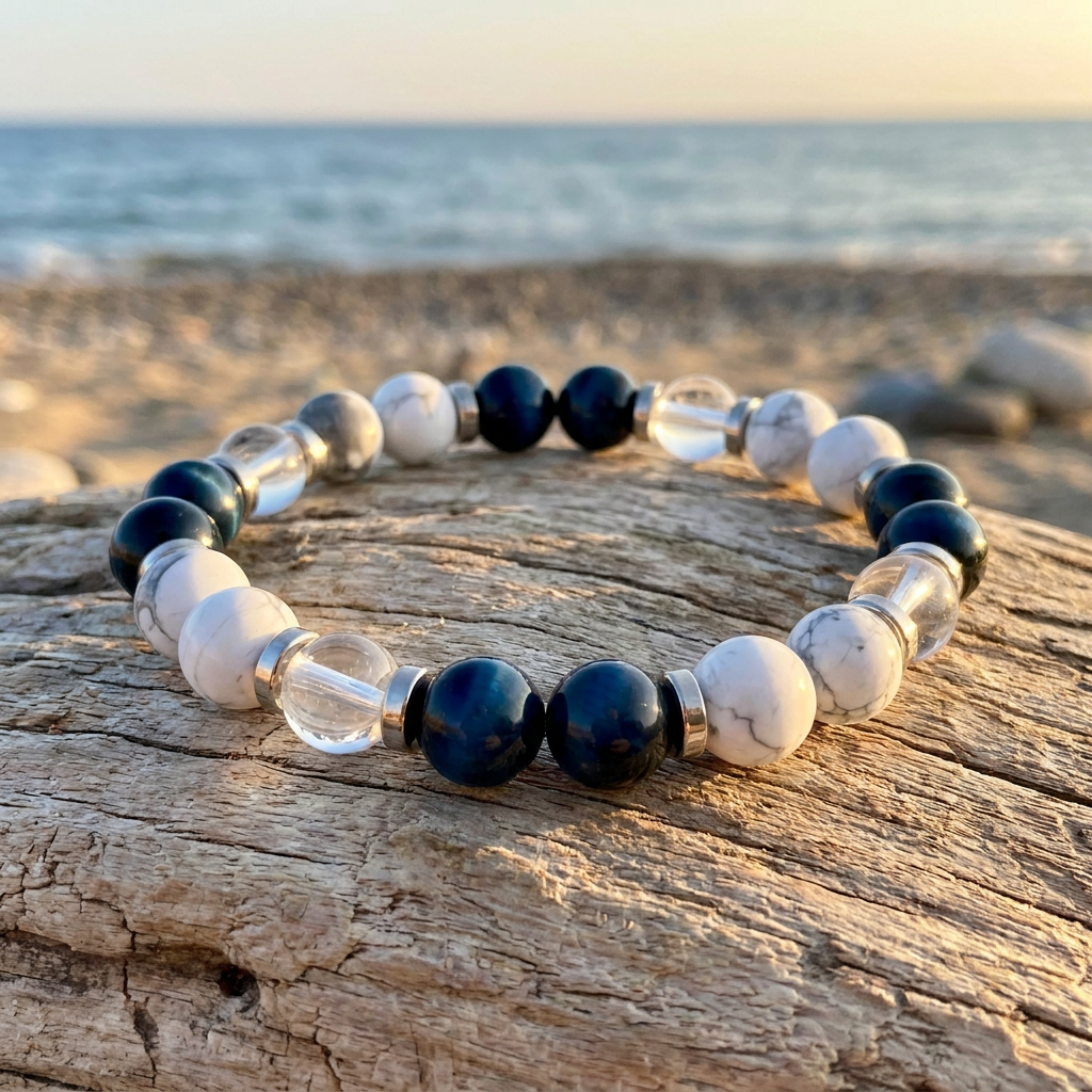 Blue Tiger's Eye & Clear Quartz 'Stillness' Bracelet