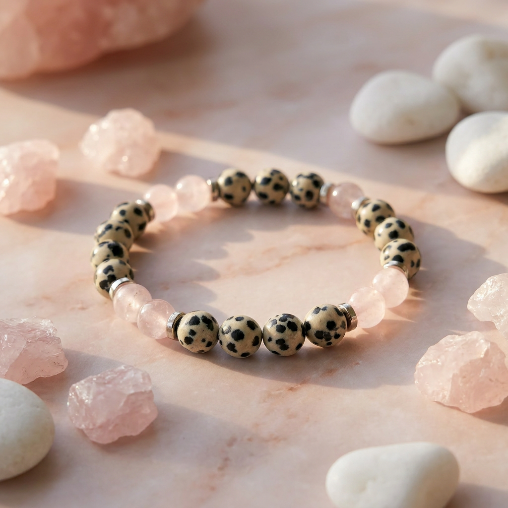 Dalmatian Jasper & Rose Quartz 'Playful Calm' Bracelet