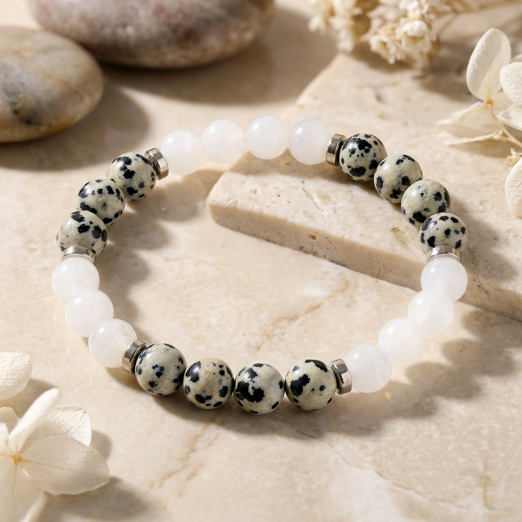 Dalmatian Jasper & White Jade 'Balanced Ease' Bracelet