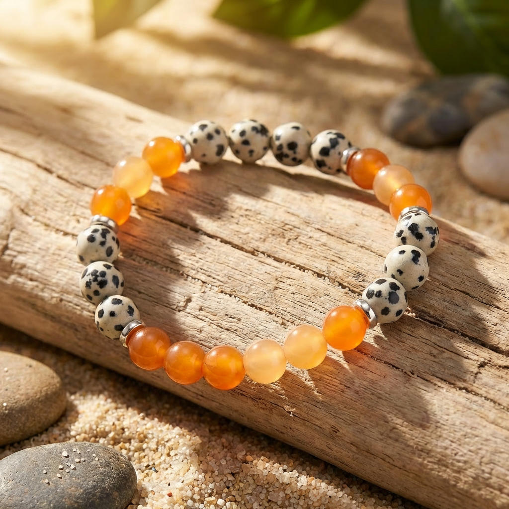 Dalmatian Jasper & Orange Chalcedony 'Playful Focus' Bracelet