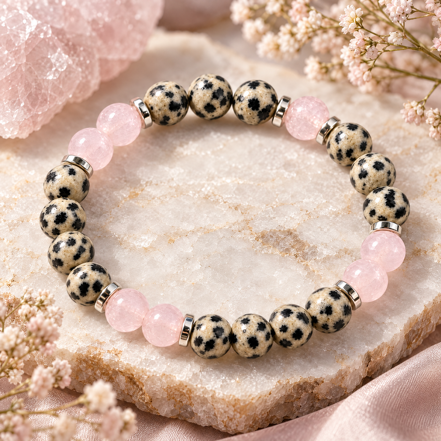Dalmatian Jasper & Rose Quartz 'Playful Calm' Bracelet
