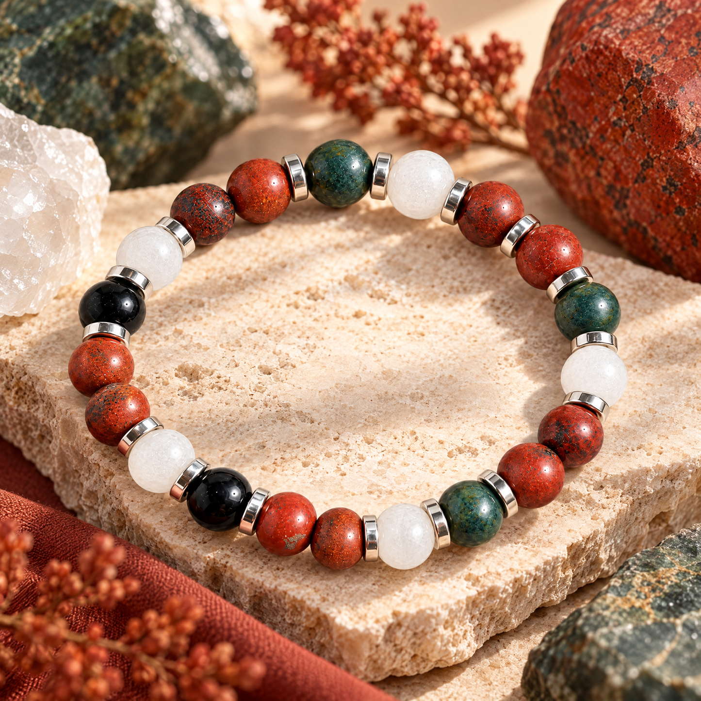 Moss Agate & Red Jasper 'Festive Balance' Bracelet