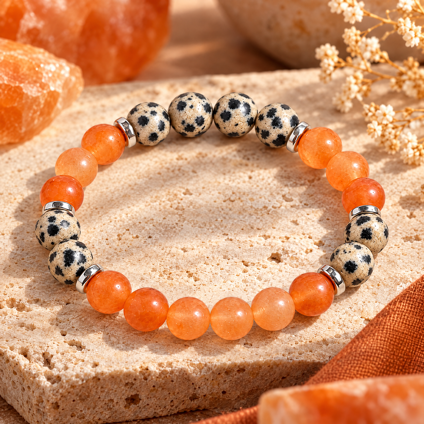 Dalmatian Jasper & Orange Chalcedony 'Playful Focus' Bracelet