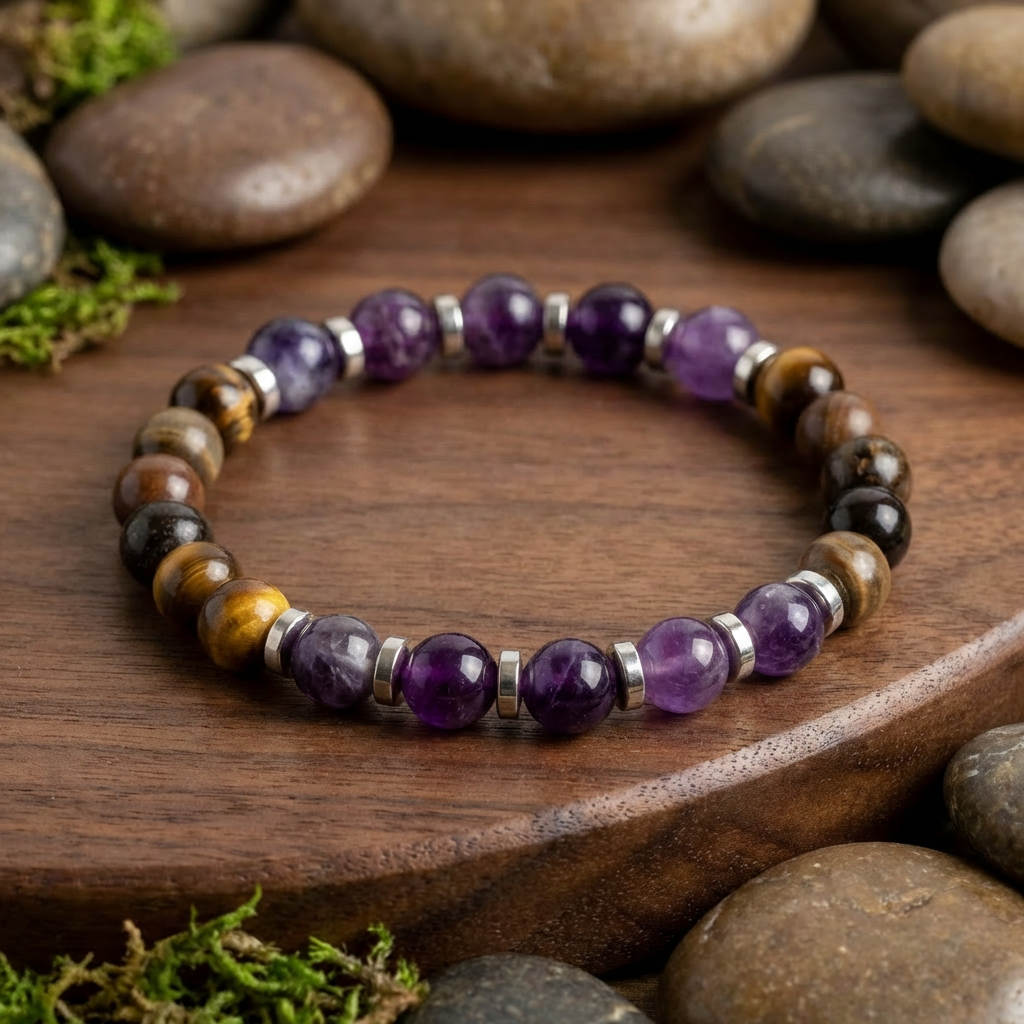 Tiger's Eye & Amethyst 'Grounded Peace' Bracelet