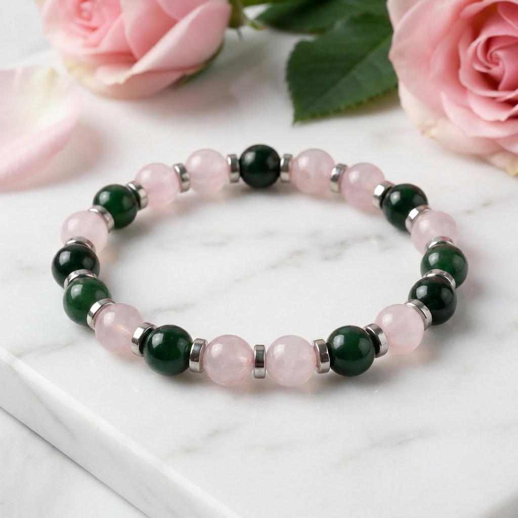 Rose Quartz & Moss Agate 'Peaceful Unity' Bracelet