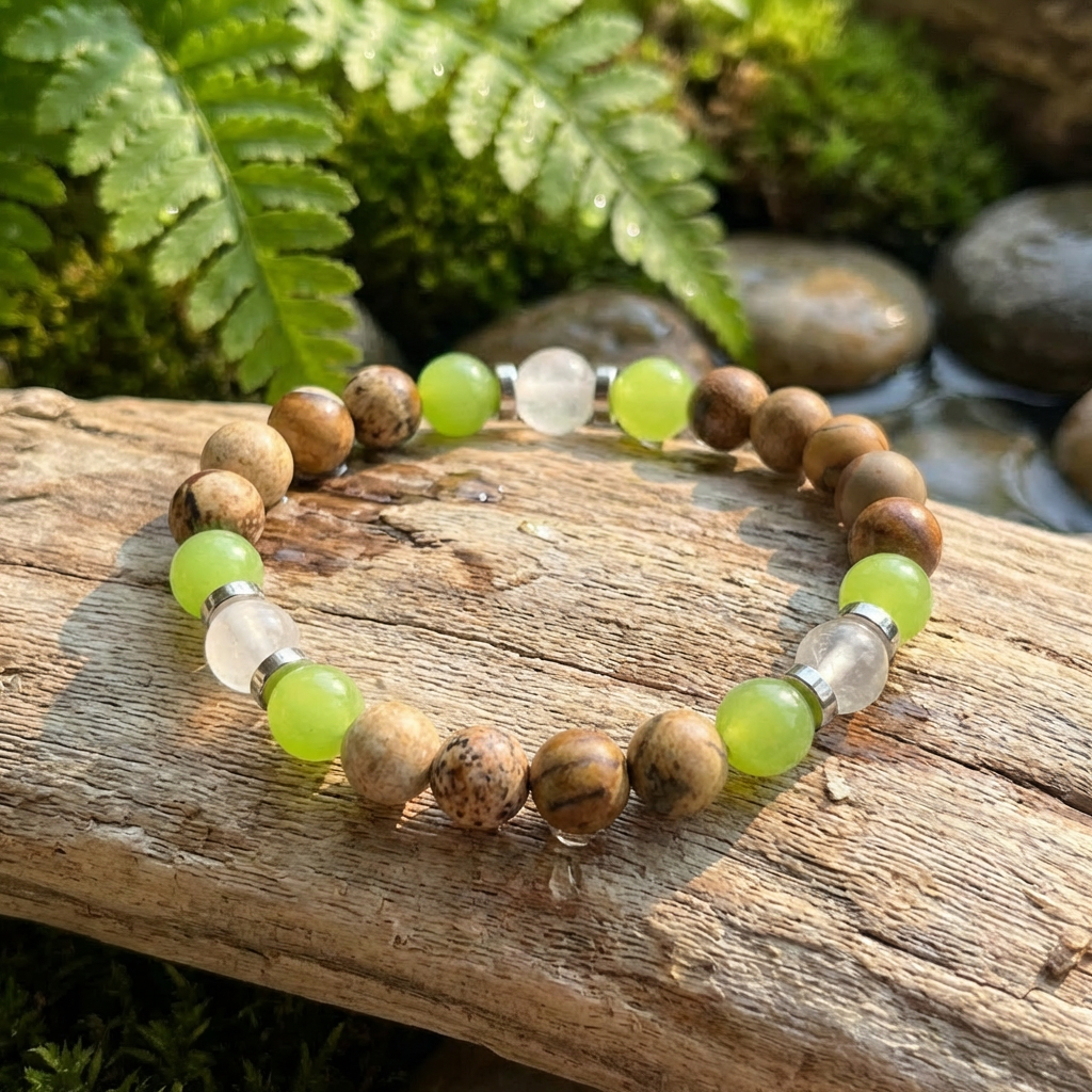 White Jade & Picture Jasper 'Centered Path' Bracelet