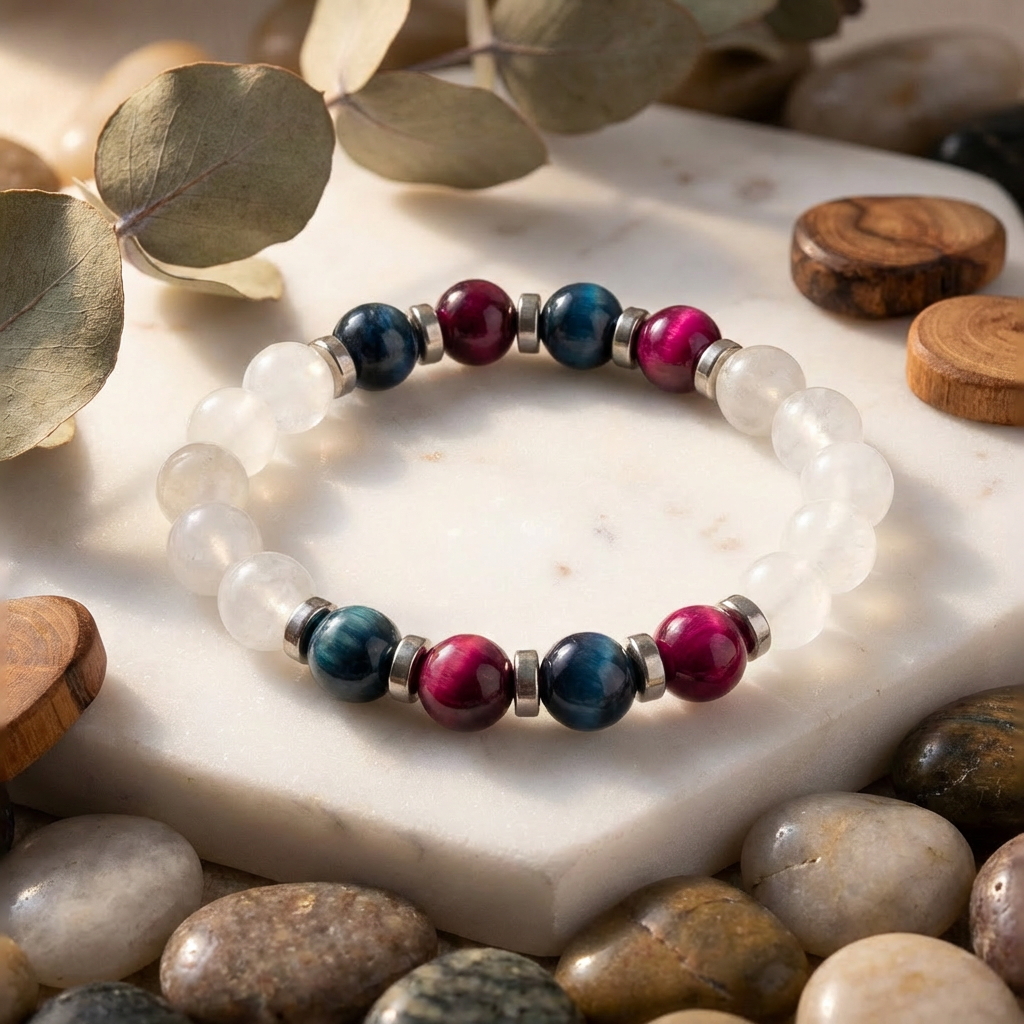 Blue Tiger's Eye & White Jade 'Steadfast Focus' Bracelet