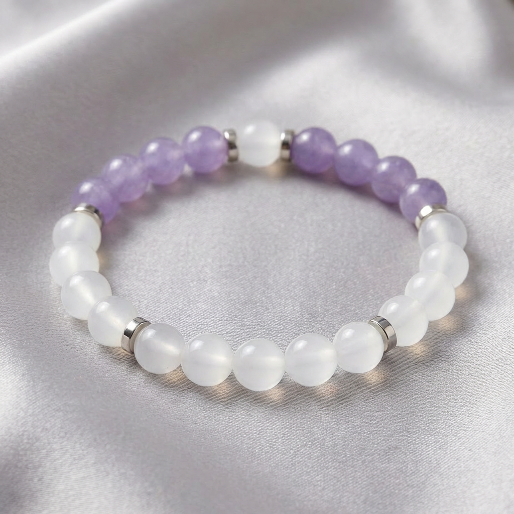 Violet Chalcedony & White Jade 'Peaceful Mind' Bracelet