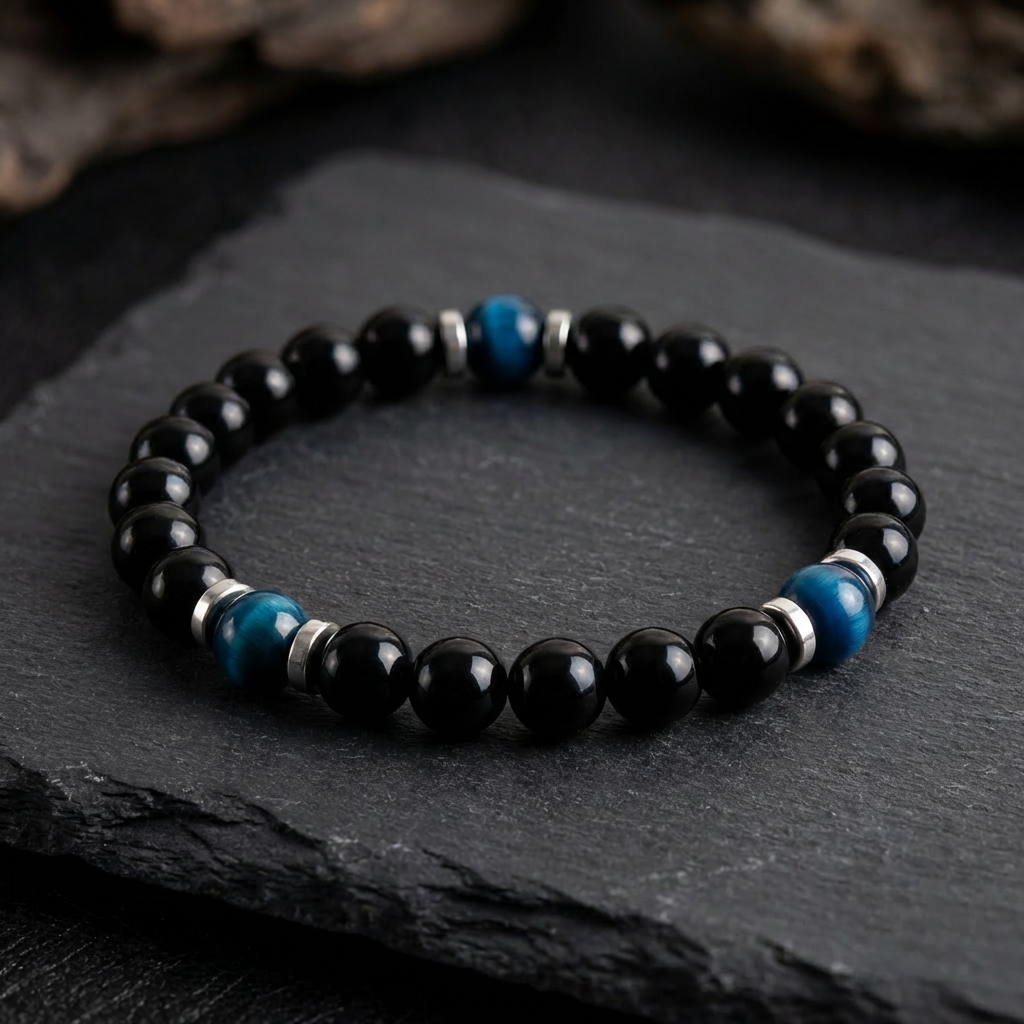 Obsidian & Blue Tiger's Eye 'Vigilance' Bracelet