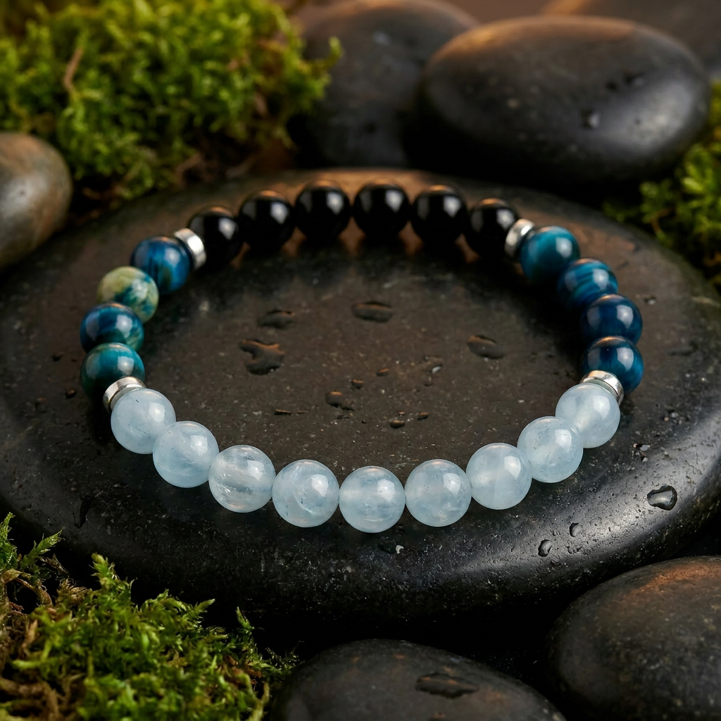 Blue Chalcedony & Obsidian 'Deep Focus' Bracelet