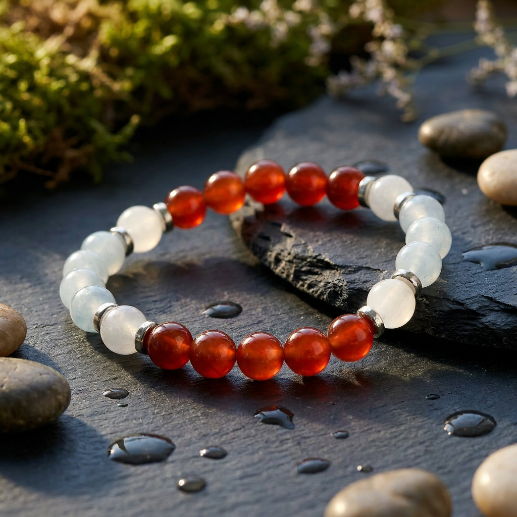 Red Agate & White Jade 'Confident Calm' Bracelet
