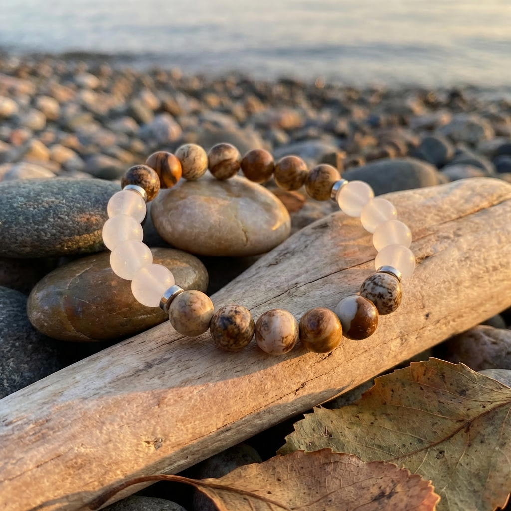 Picture Jasper & White Jade 'Steady Nerve' Bracelet