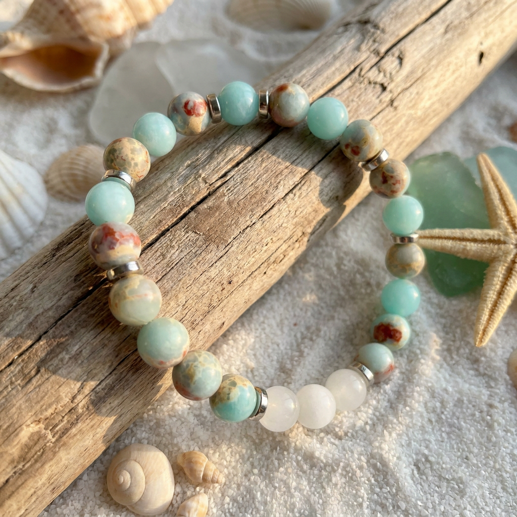 Aqua Terra Jasper & White Jade 'Composure' Bracelet