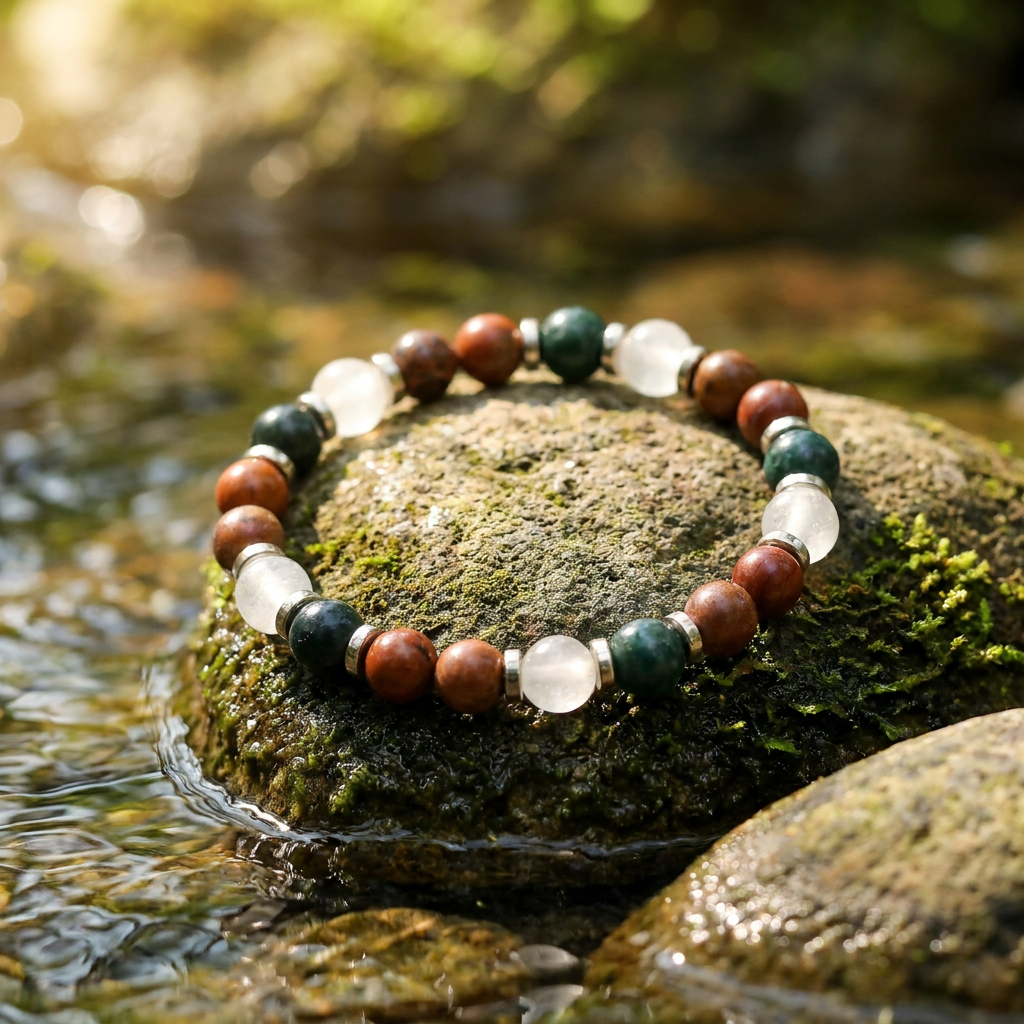 Moss Agate & Red Jasper 'Festive Balance' Bracelet