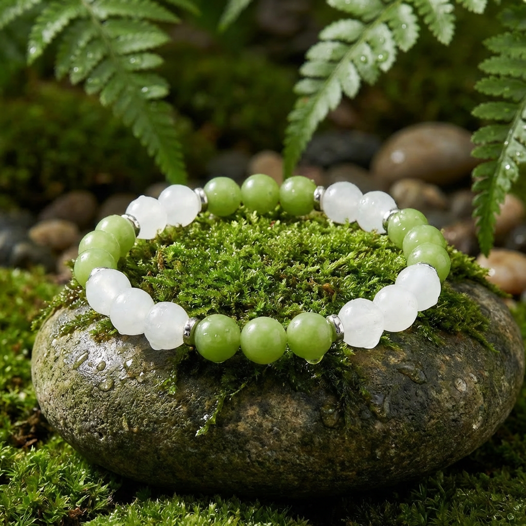 White Jade & Green Chalcedony 'Soft Balance' Bracelet