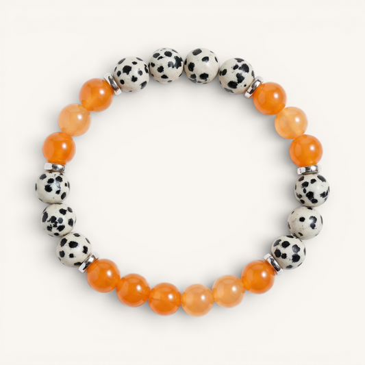 Dalmatian Jasper & Orange Chalcedony 'Playful Focus' Bracelet