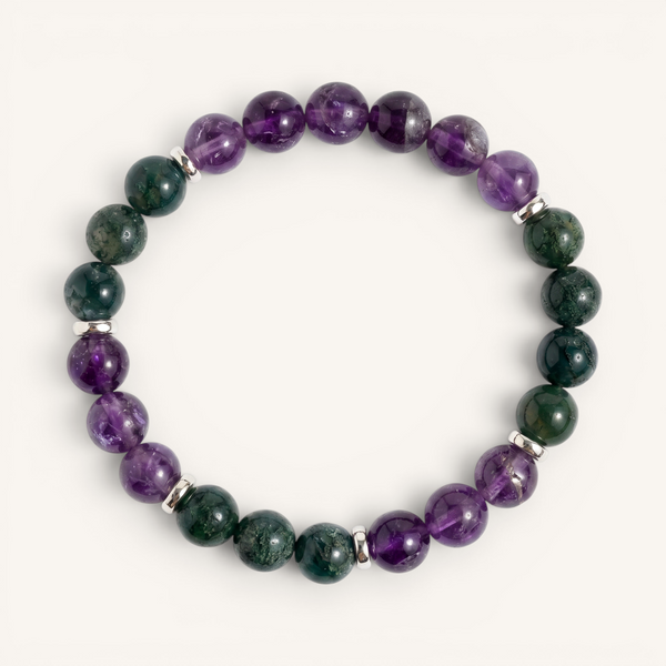 Moss Agate & Amethyst 'Steady Calm' Bracelet