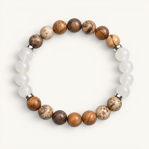 Picture Jasper & White Jade 'Steady Nerve' Bracelet