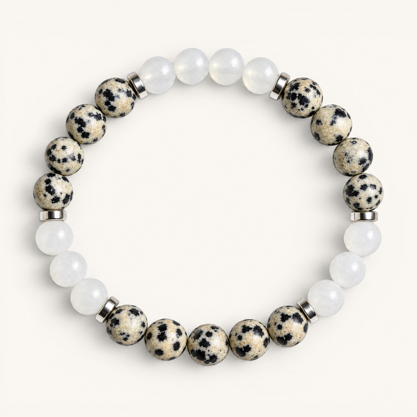 Dalmatian Jasper & White Jade 'Balanced Ease' Bracelet