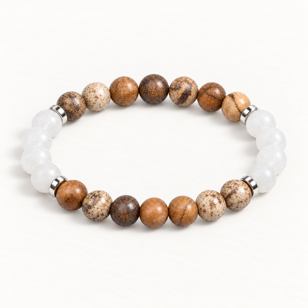 Picture Jasper & White Jade 'Steady Nerve' Bracelet