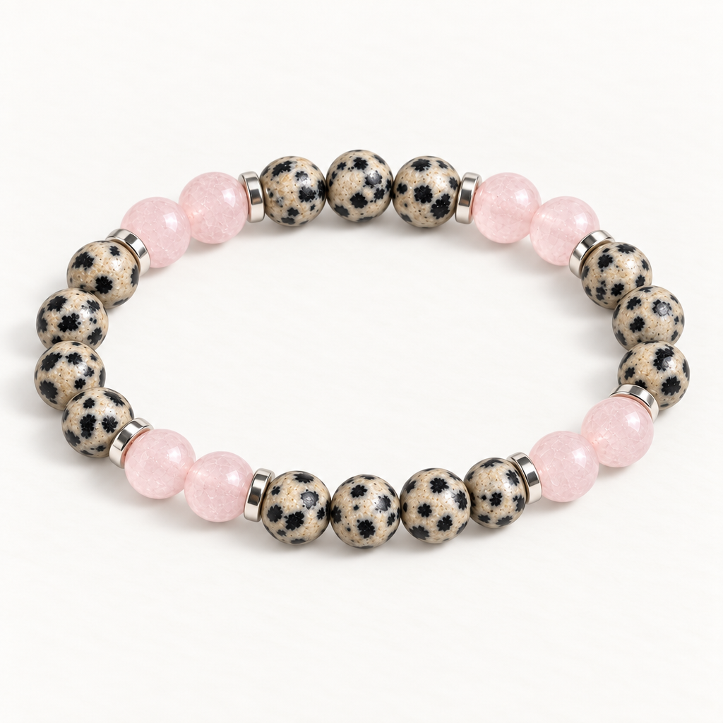 Dalmatian Jasper & Rose Quartz 'Playful Calm' Bracelet