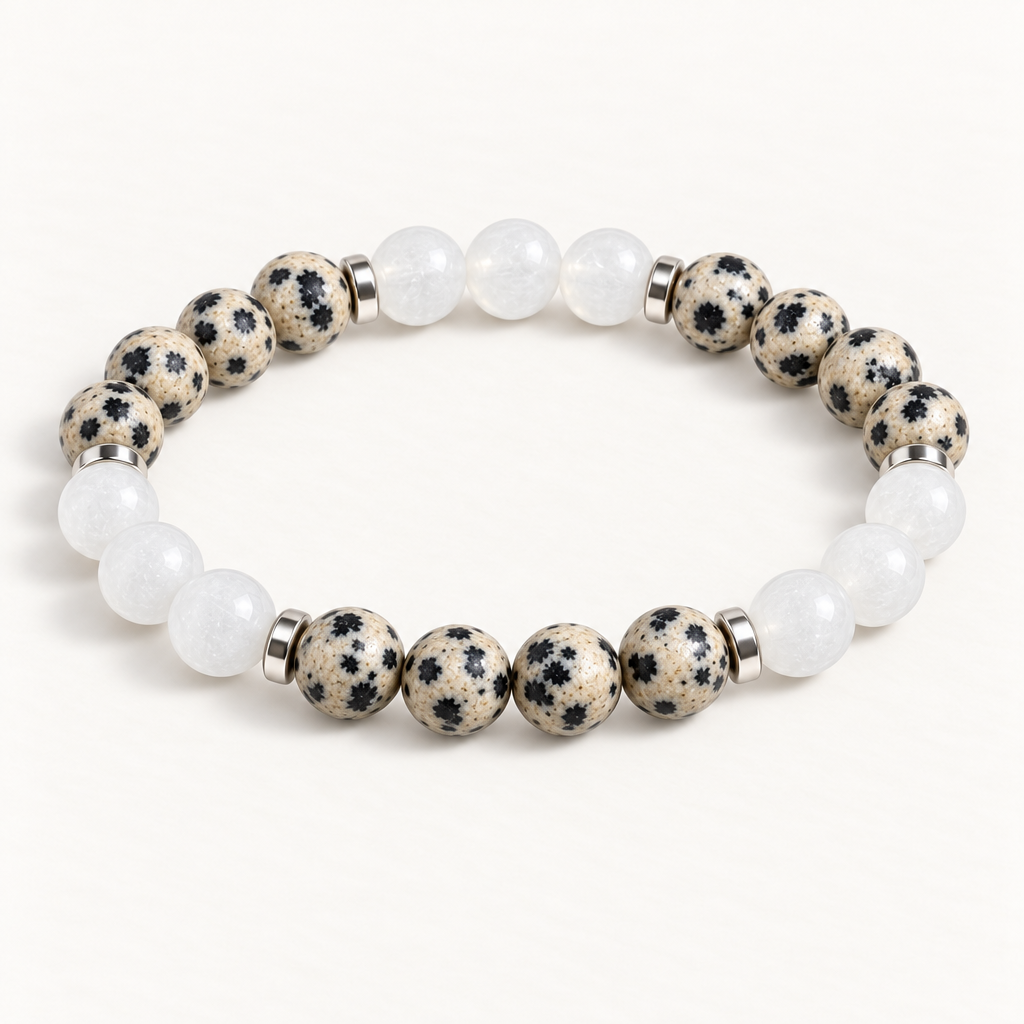 Dalmatian Jasper & White Jade 'Balanced Ease' Bracelet