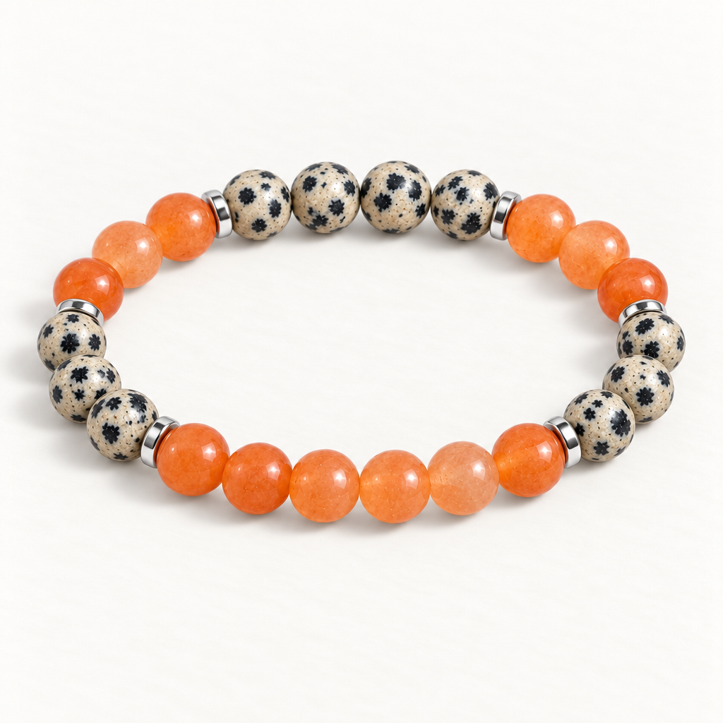 Dalmatian Jasper & Orange Chalcedony 'Playful Focus' Bracelet