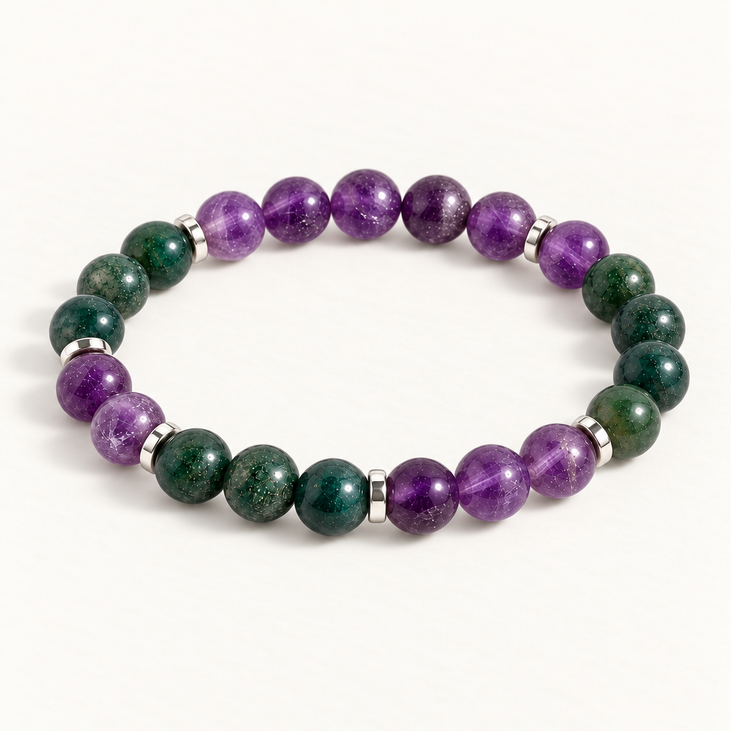 Moss Agate & Amethyst 'Steady Calm' Bracelet