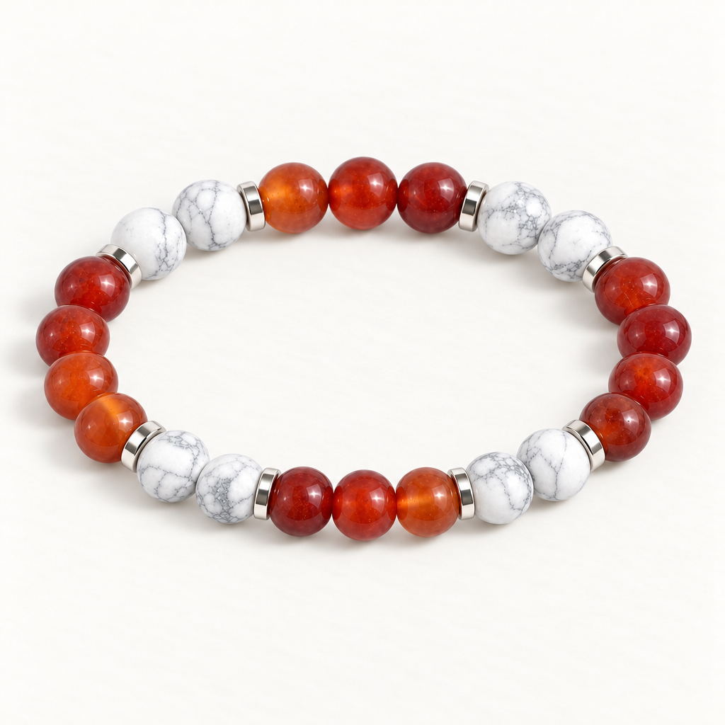 Howlite & Red Agate 'Settled Strength' Bracelet