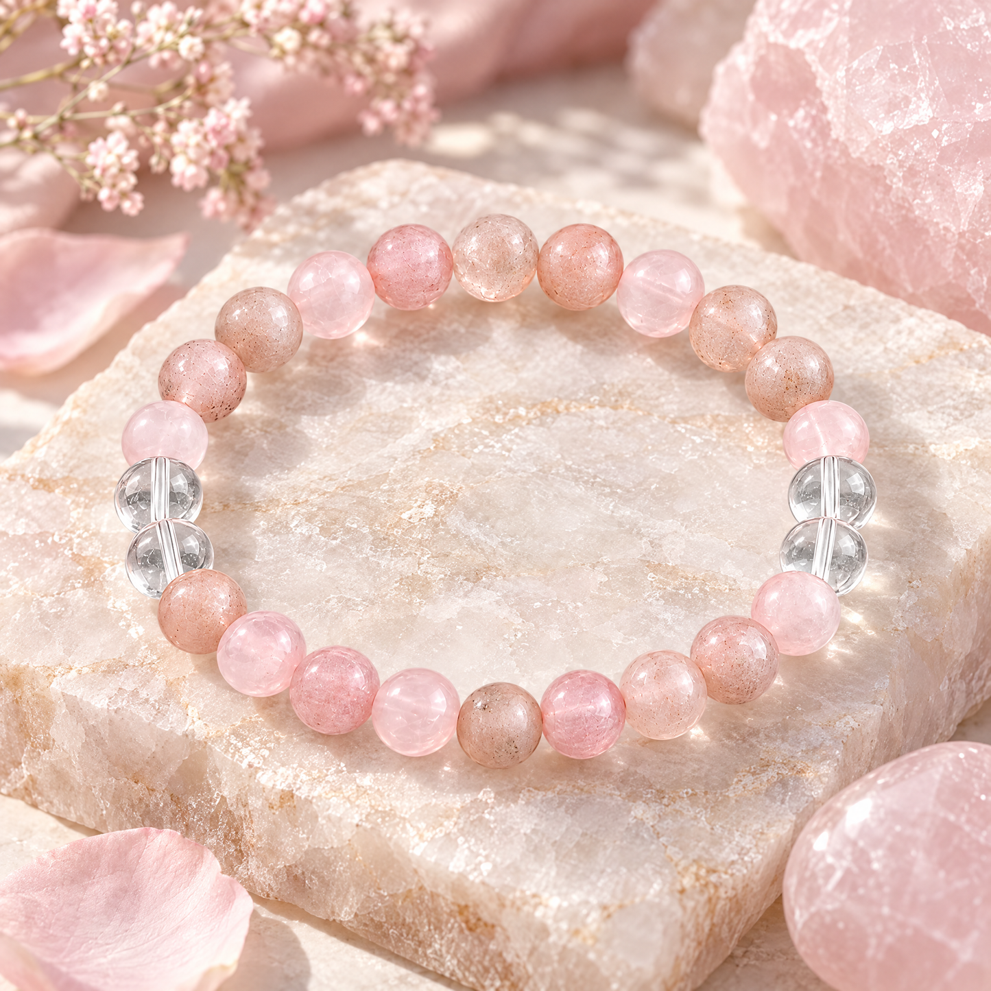 Clear Quartz & Rose Quartz 'Heartfelt Clarity' Bracelet