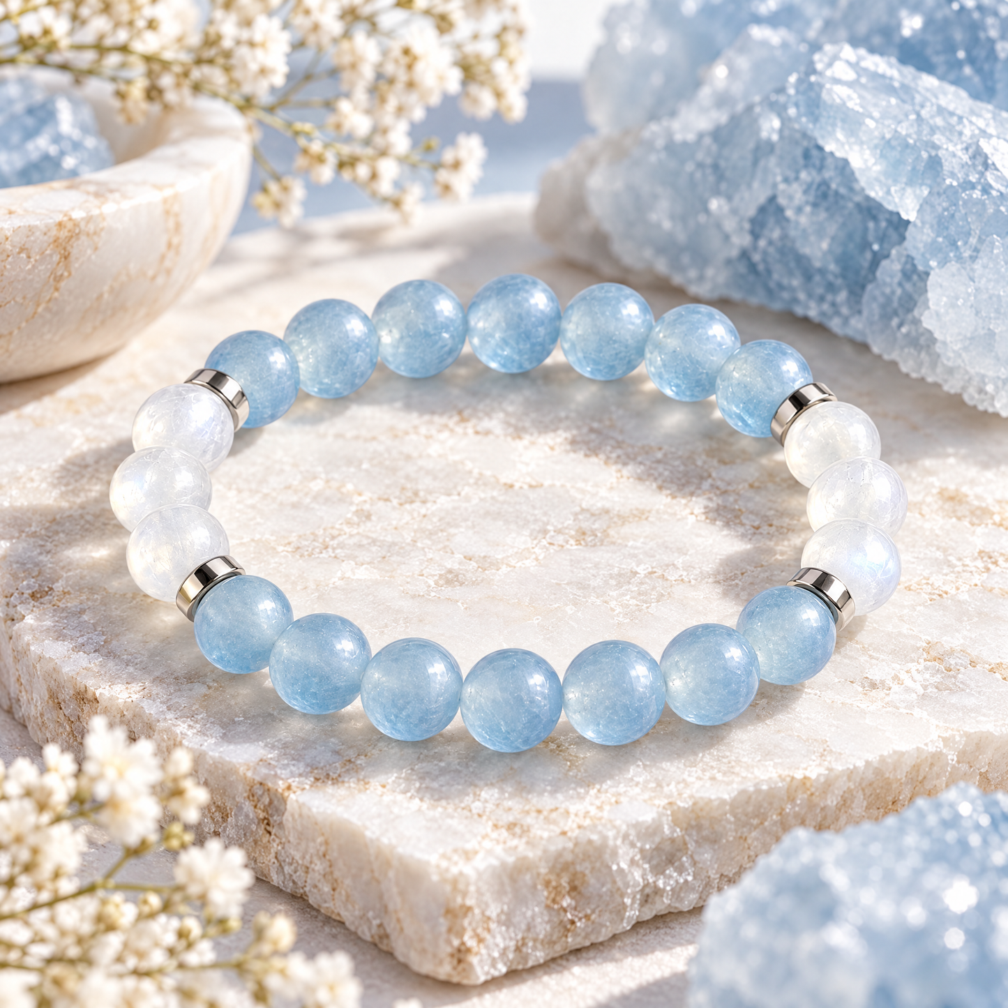 Blue Chalcedony & Selenite 'Tranquil Light' Bracelet