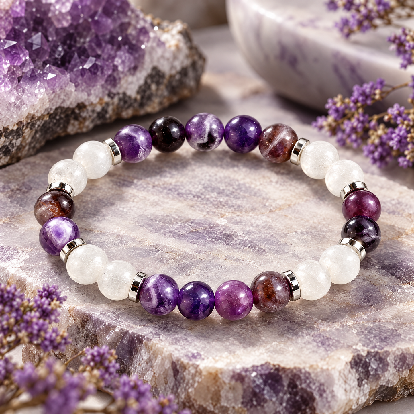Amethyst & White Jade 'Grace' Bracelet