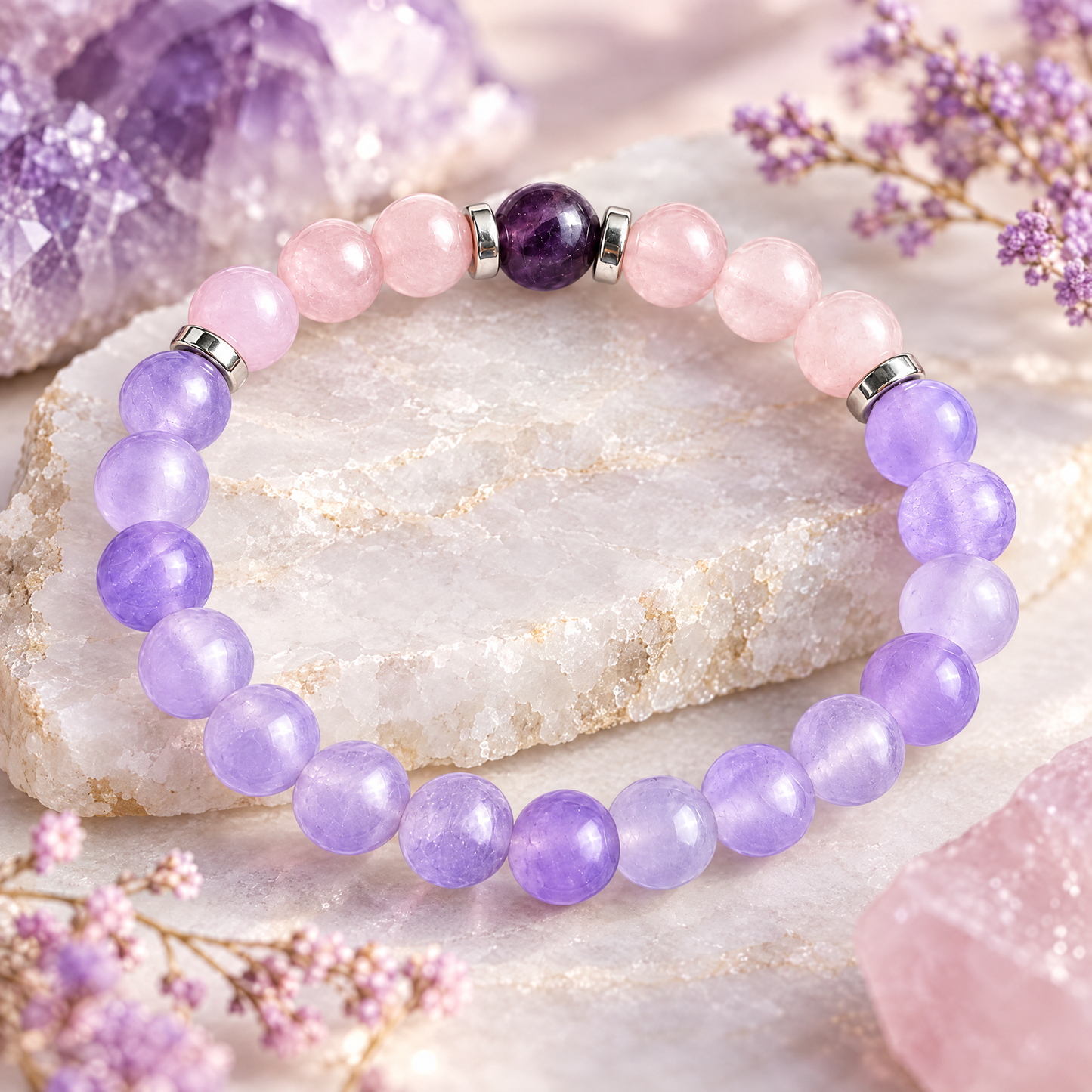 Rose Quartz & Violet Chalcedony 'Comfort' Bracelet