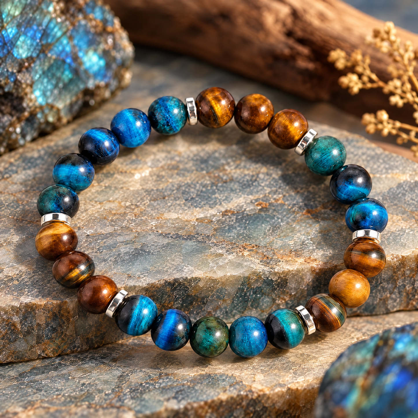 Royal Blue Tiger's Eye & Tiger's Eye 'Purpose' Bracelet