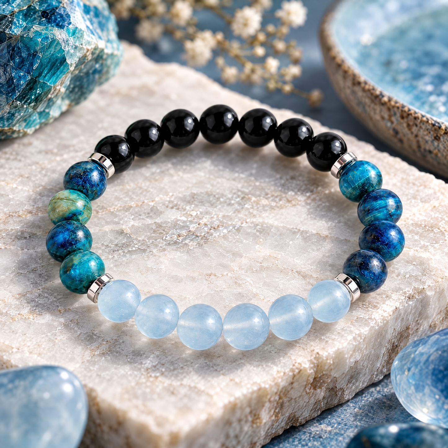 Blue Chalcedony & Obsidian 'Unshaken' Bracelet