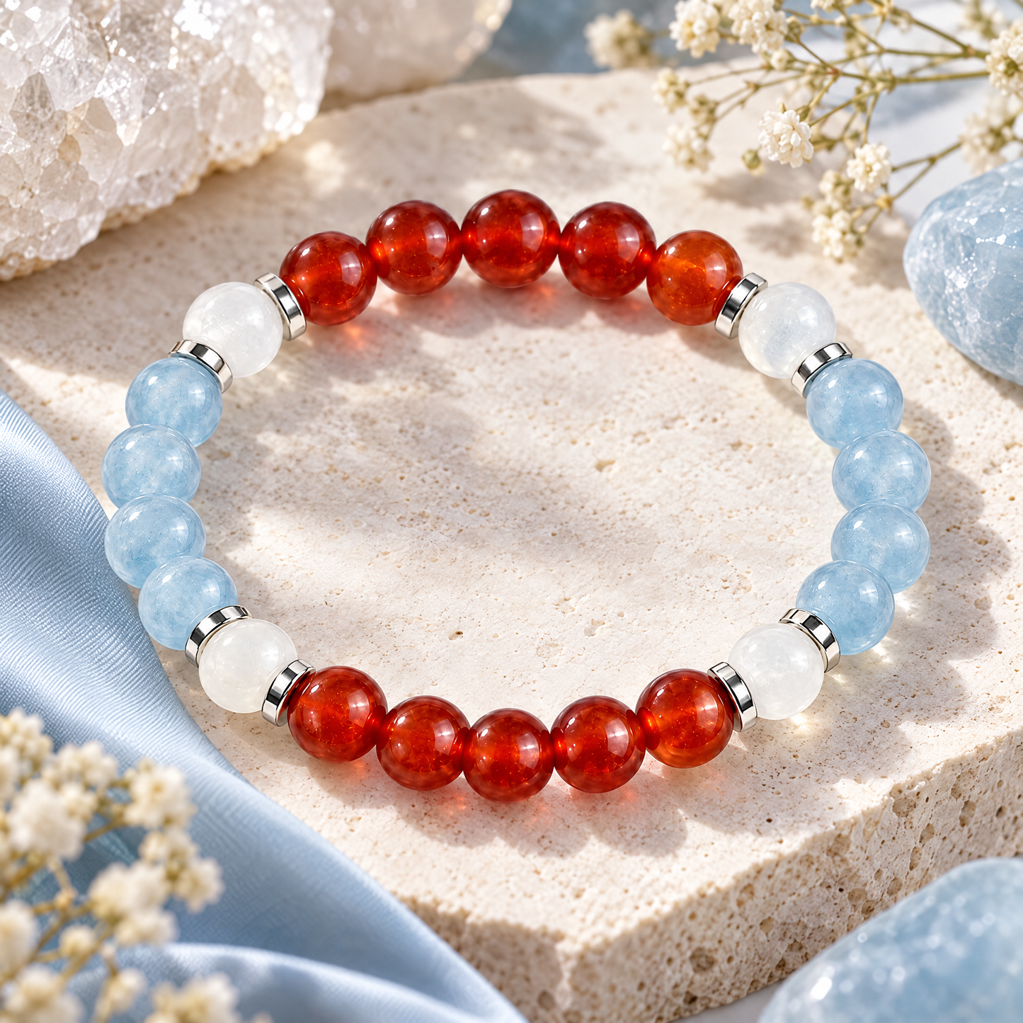 Red Agate & White Jade 'Confident Calm' Bracelet