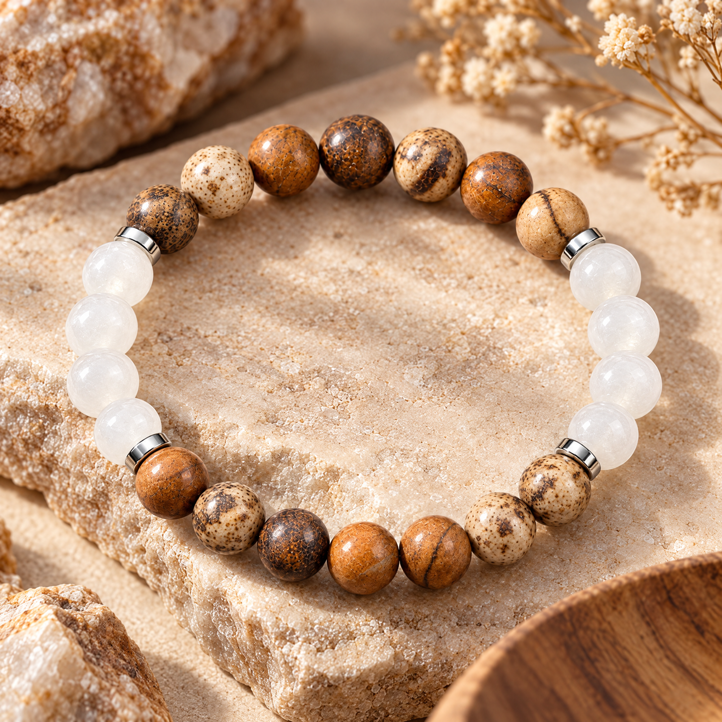 Picture Jasper & White Jade 'Steady Nerve' Bracelet