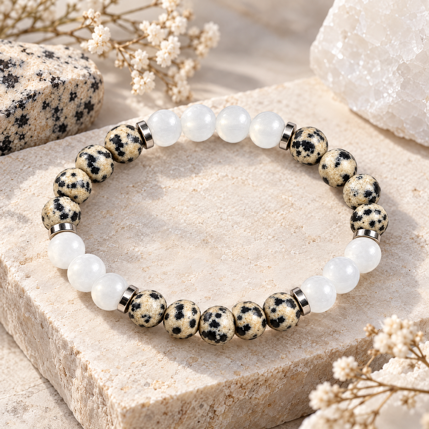 Dalmatian Jasper & White Jade 'Balanced Ease' Bracelet