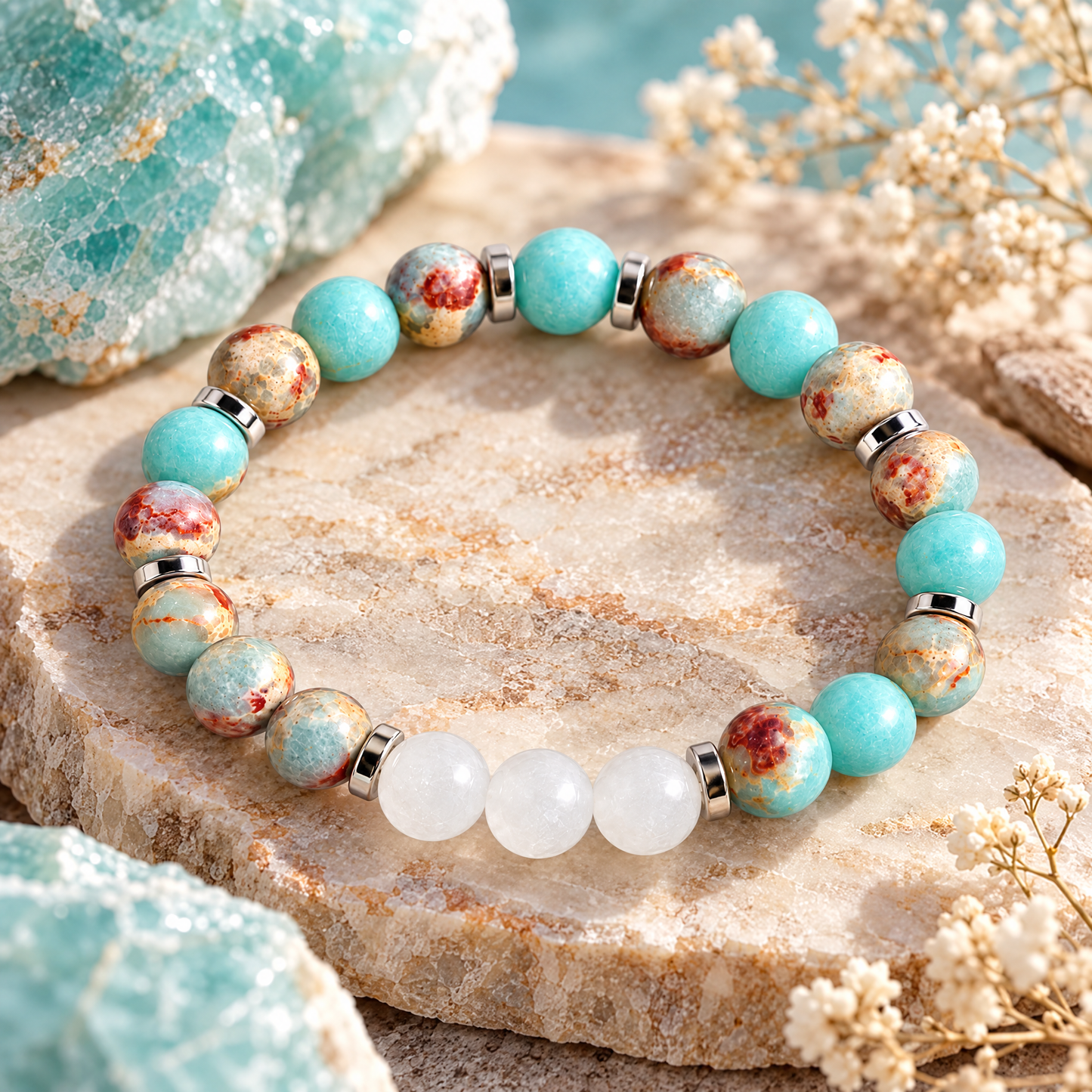 Aqua Terra Jasper & White Jade 'Composure' Bracelet