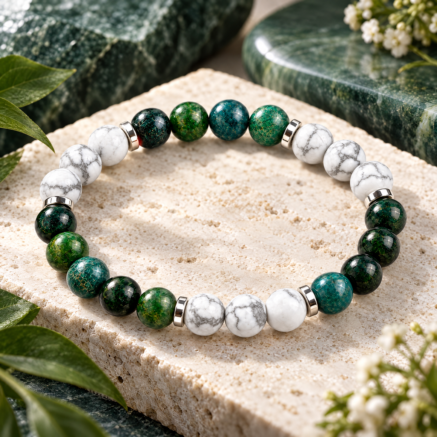 Moss Agate & Howlite 'Centered Peace' Bracelet