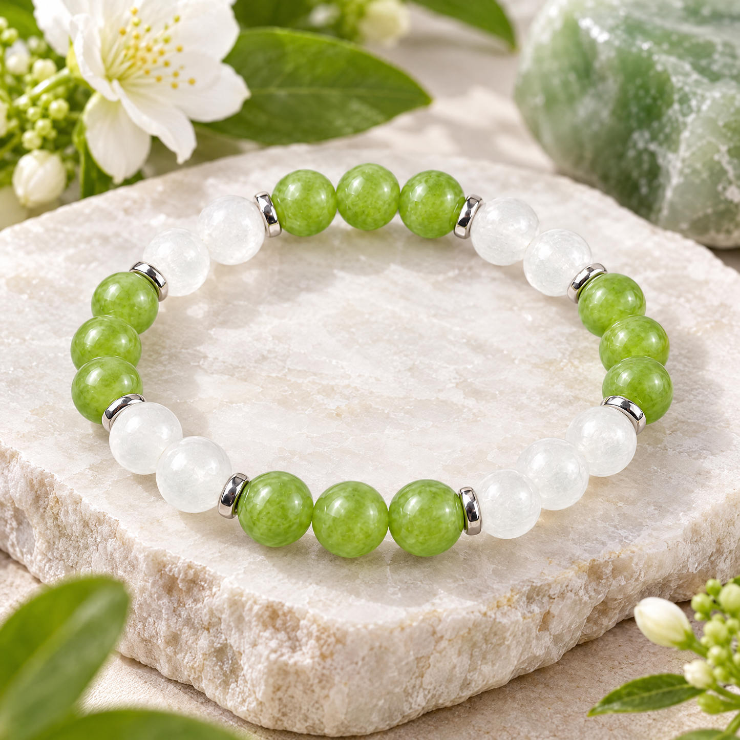 White Jade & Green Chalcedony 'Soft Balance' Bracelet