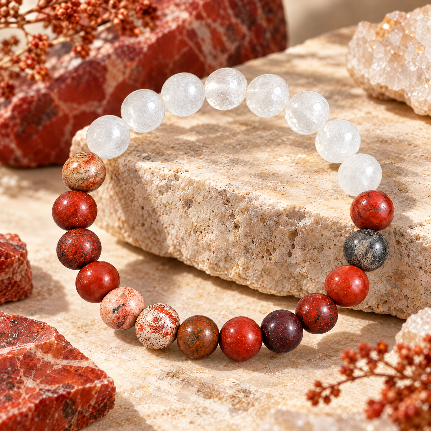 Red Jasper & White Jade 'Gentle Power' Bracelet