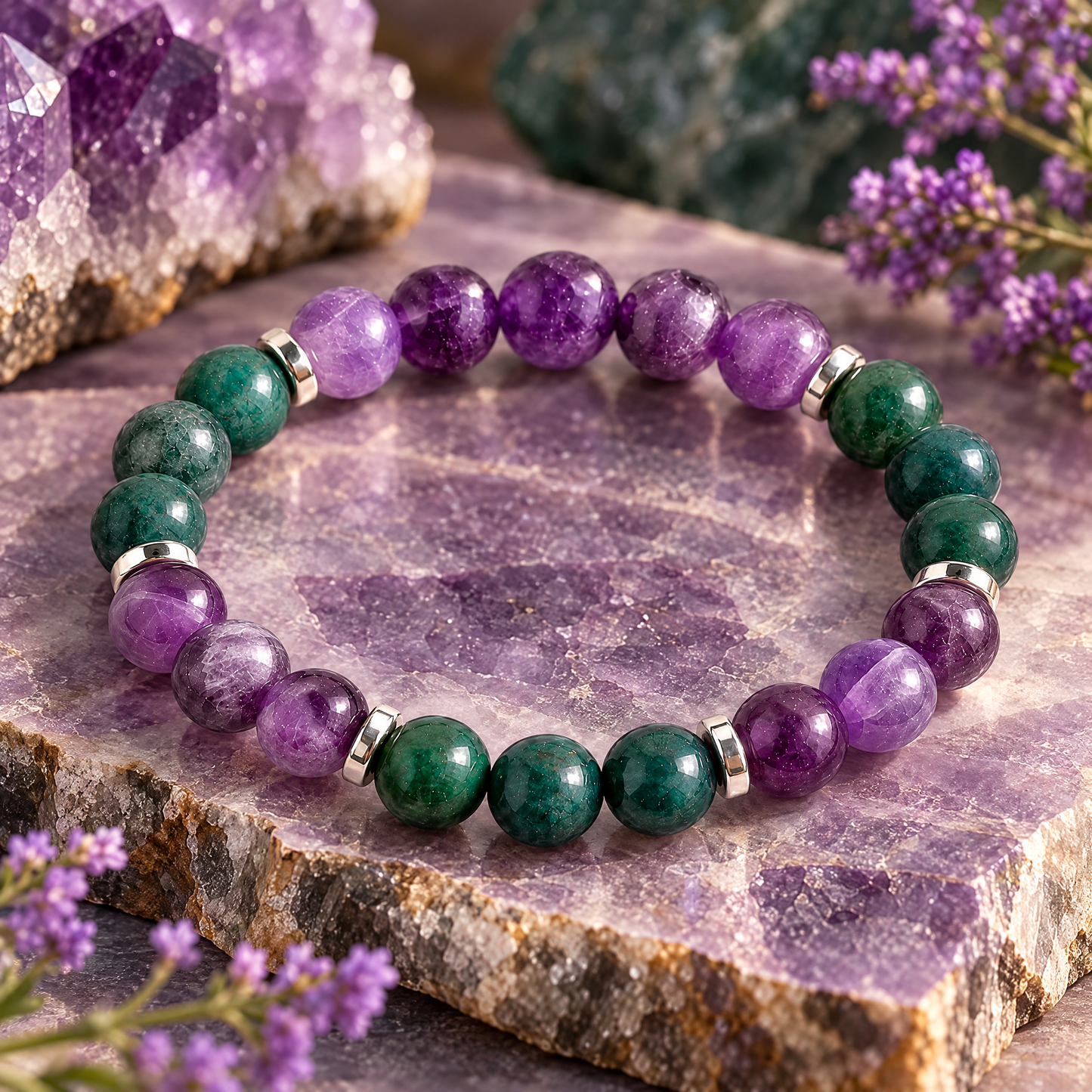 Moss Agate & Amethyst 'Steady Calm' Bracelet