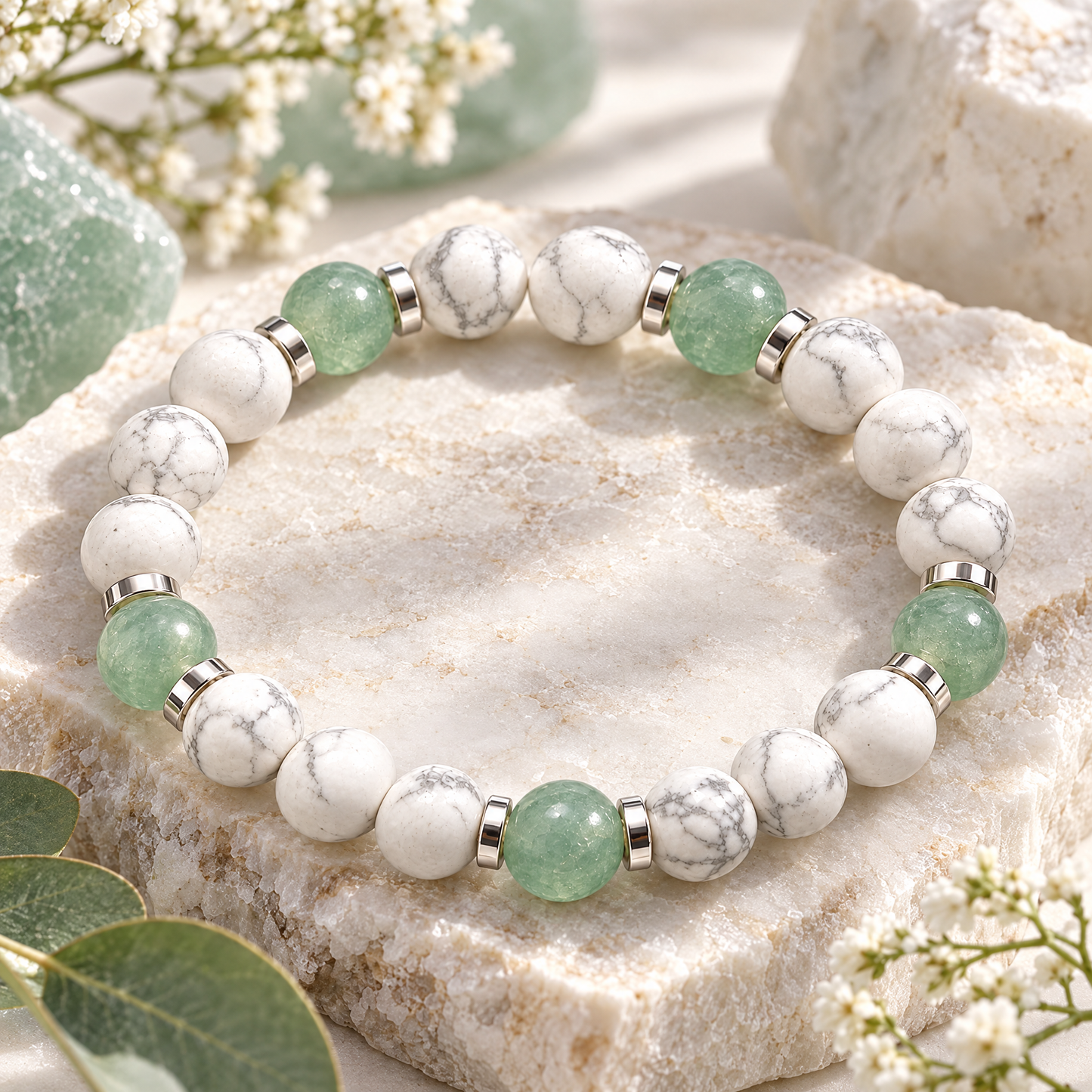 Howlite & Green Aventurine 'Easy Balance' Bracelet
