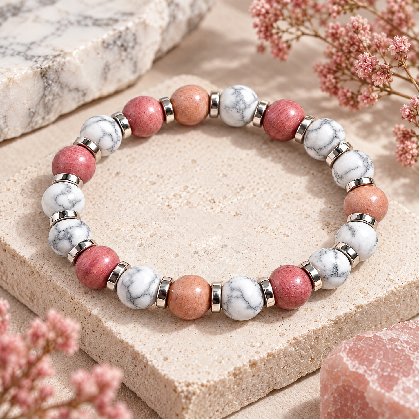 Howlite & Rhodonite 'Calming Heart' Bracelet