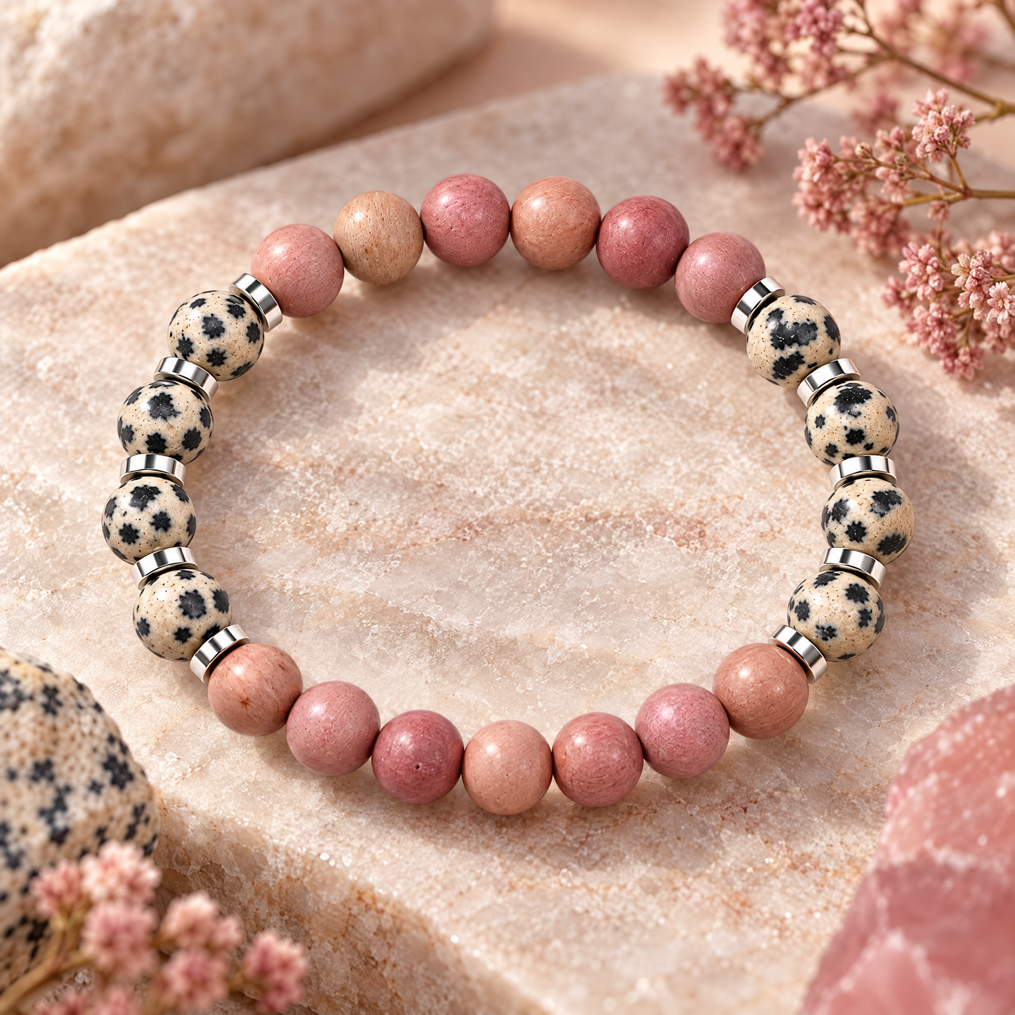 Dalmatian Jasper & Rhodonite 'Cheer' Bracelet