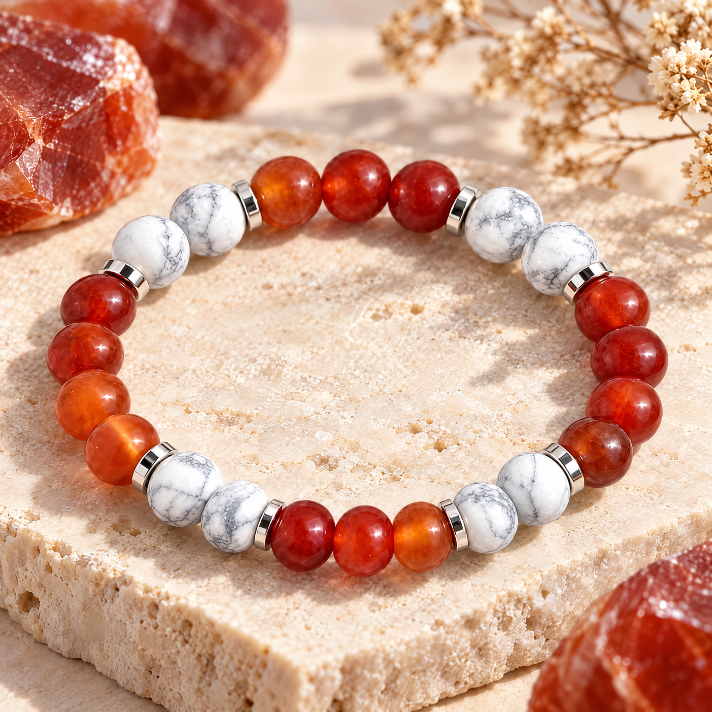 Howlite & Red Agate 'Settled Strength' Bracelet