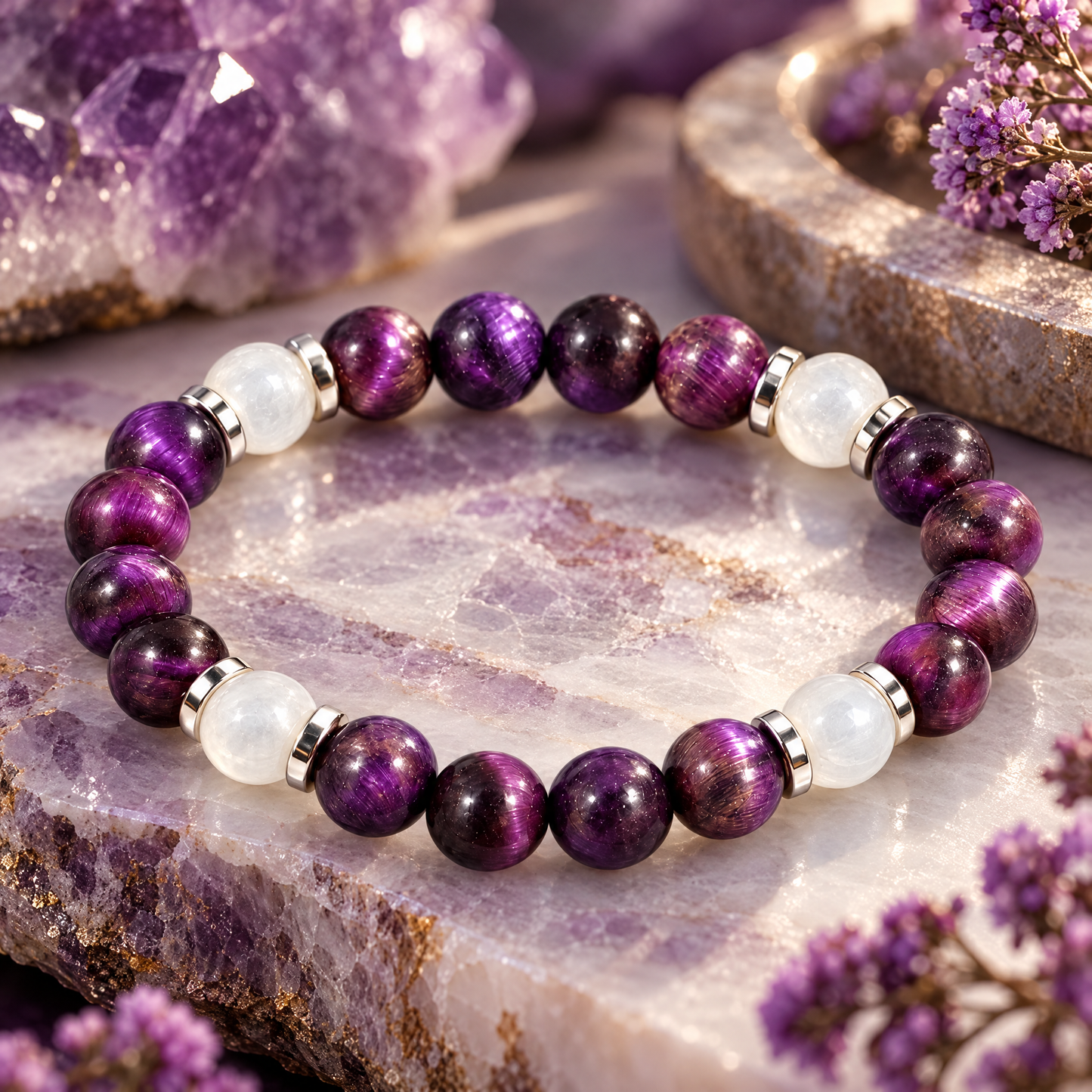 Purple Tiger's Eye & White Jade 'Ascend' Bracelet